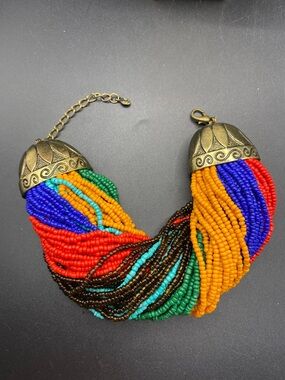 Multicolor Multistrand Beaded Statement Bracelet Chunky Seed Bead Mix 9”